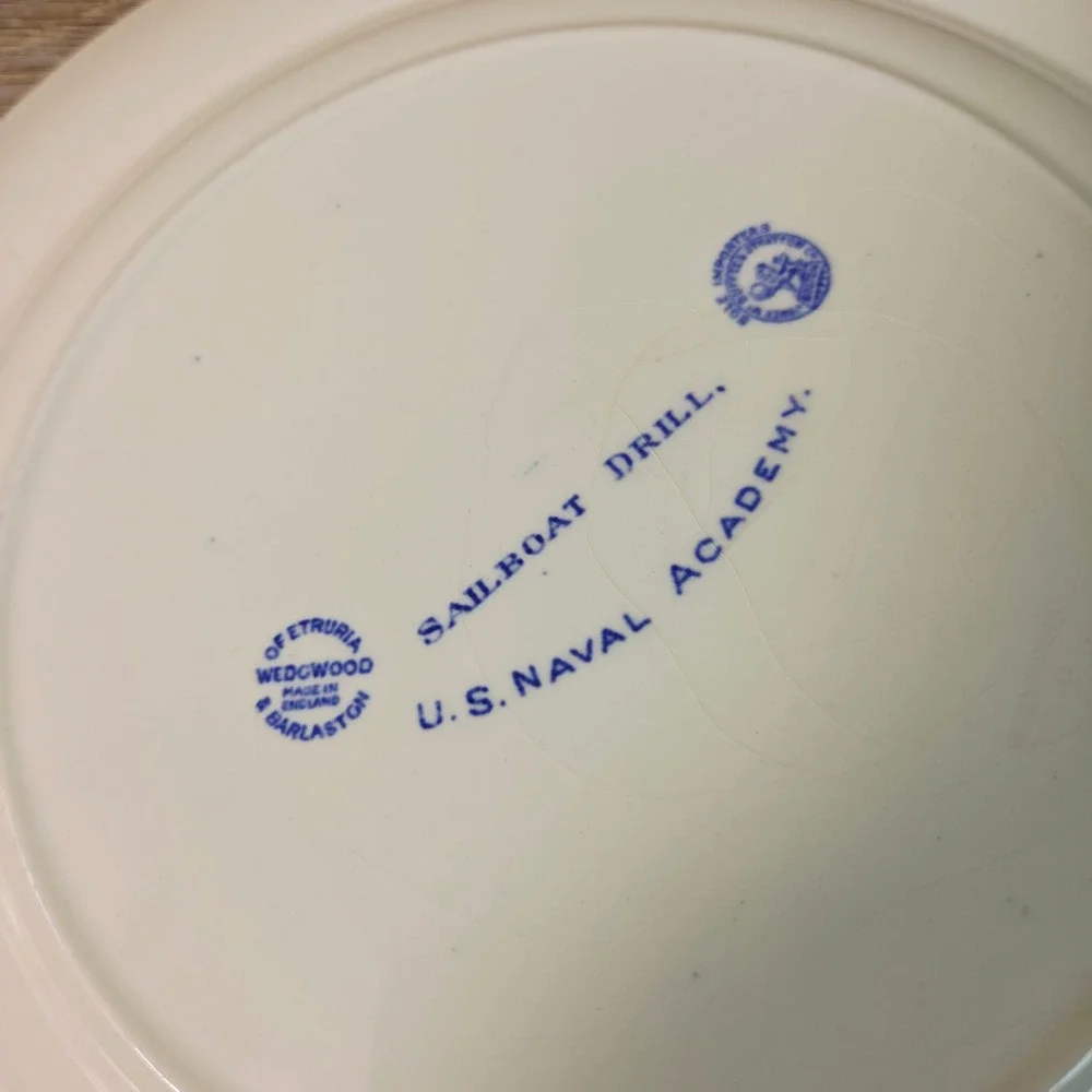Wedgwood US Naval Academy Sailboat Drill Plate Blue White Transferware 10